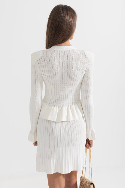 Peplum Belli Uzun Kollu Örme Elbise Siaora