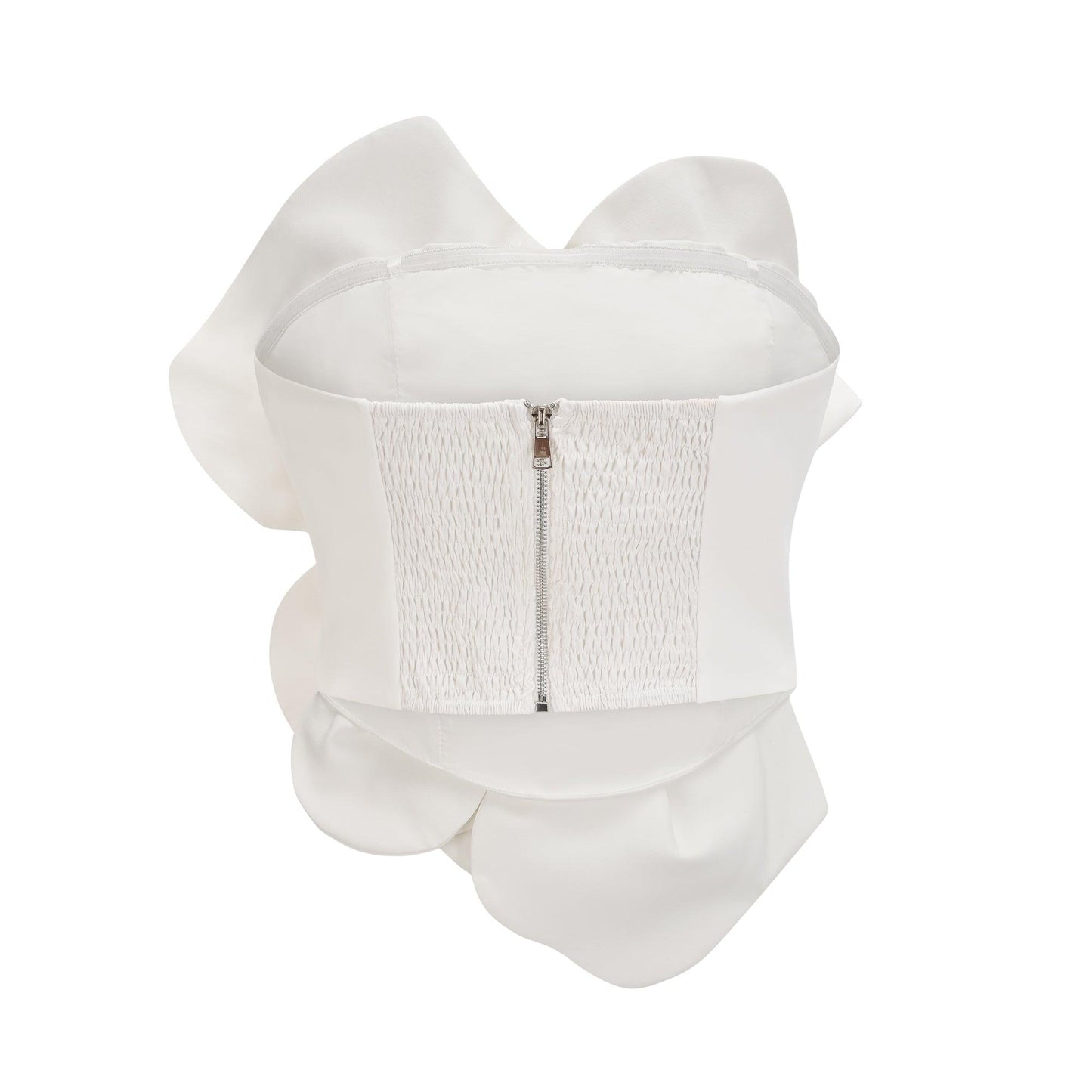 Flora Elegance Beyaz 3D Çiçek Detaylı Straplez Bluz Siaora