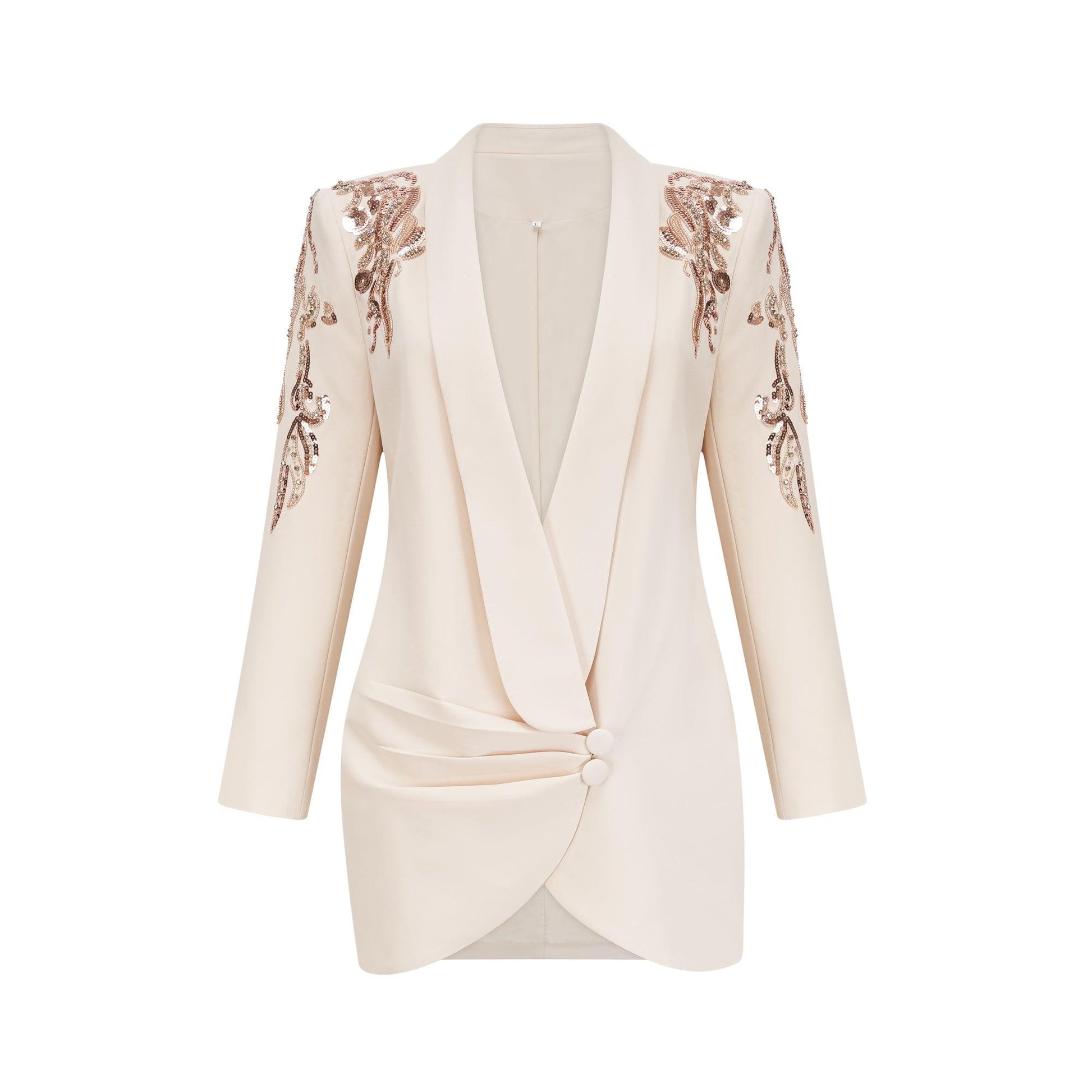 Opulent Grace İşlemeli Krem Blazer Elbise Siaora