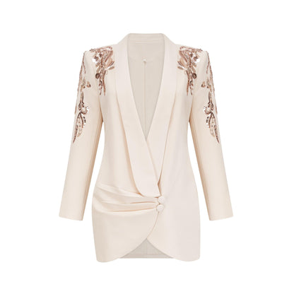 Opulent Grace İşlemeli Krem Blazer Elbise Siaora