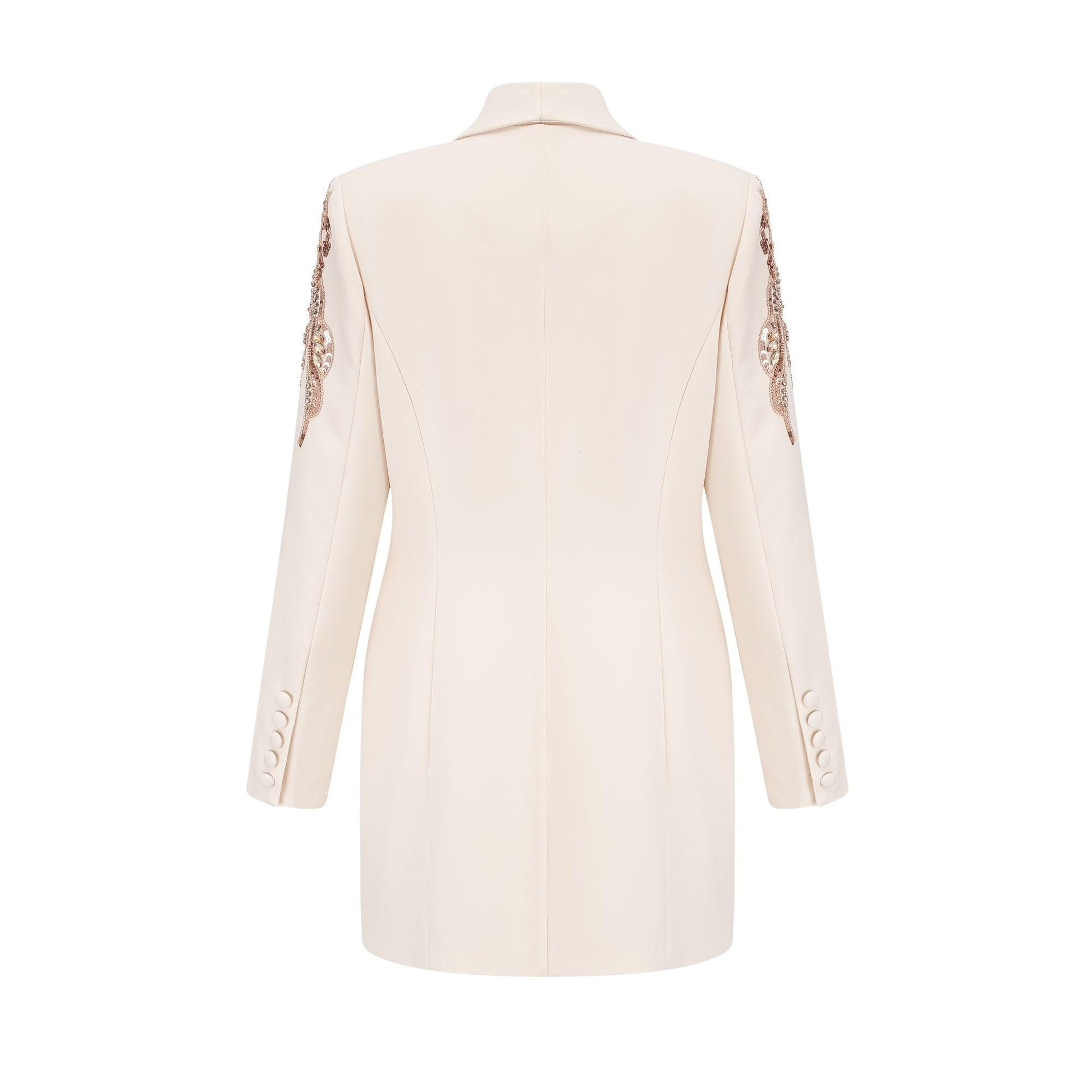 Opulent Grace İşlemeli Krem Blazer Elbise Siaora