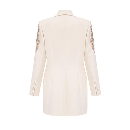 Opulent Grace İşlemeli Krem Blazer Elbise Siaora