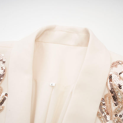 Opulent Grace İşlemeli Krem Blazer Elbise Siaora