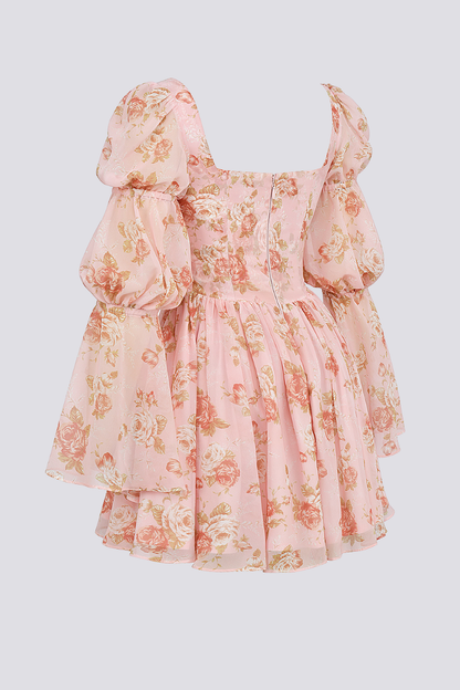 Divine Floral Kare Yaka Mini Elbise Niebbla