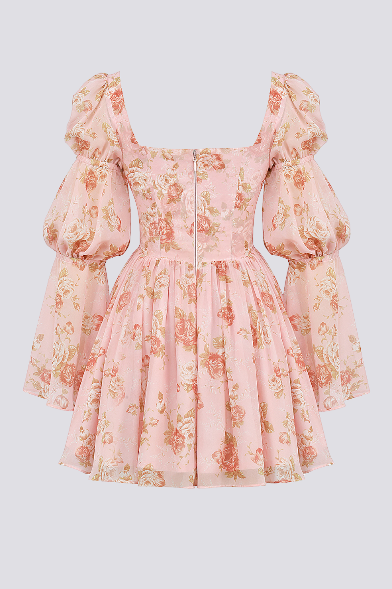 Divine Floral Kare Yaka Mini Elbise Niebbla