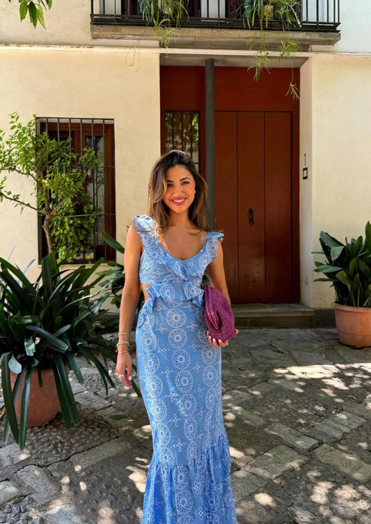 Camila Fırfırlı Uzun Elbise Niebbla