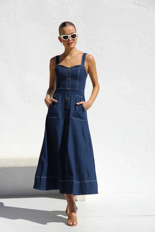 Heavenly Denim Maxi Elbise Siaora