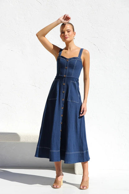 Heavenly Denim Maxi Elbise Siaora