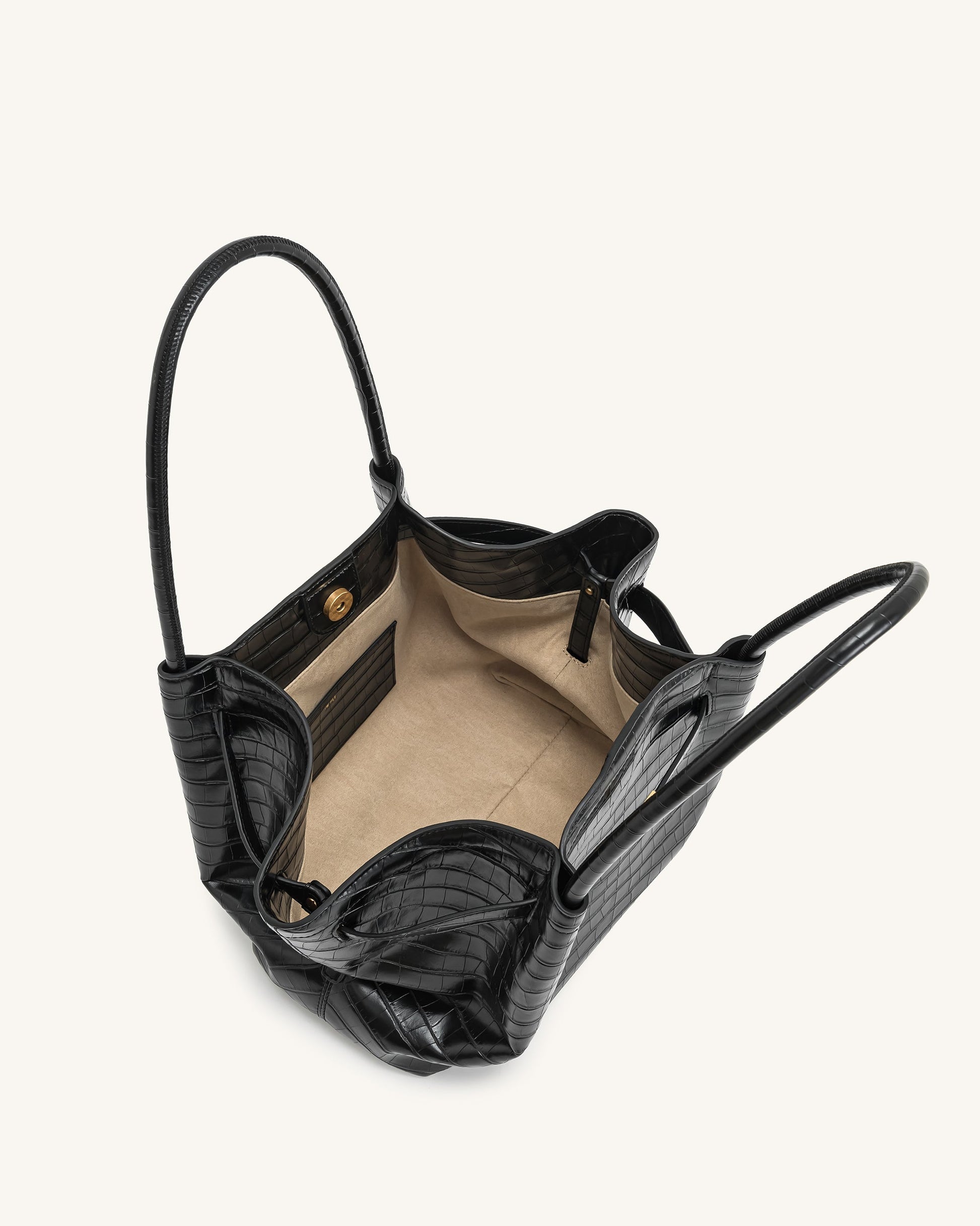 Hana Orta Boy Tote Çanta Siyah Timsah Desenli Niebbla