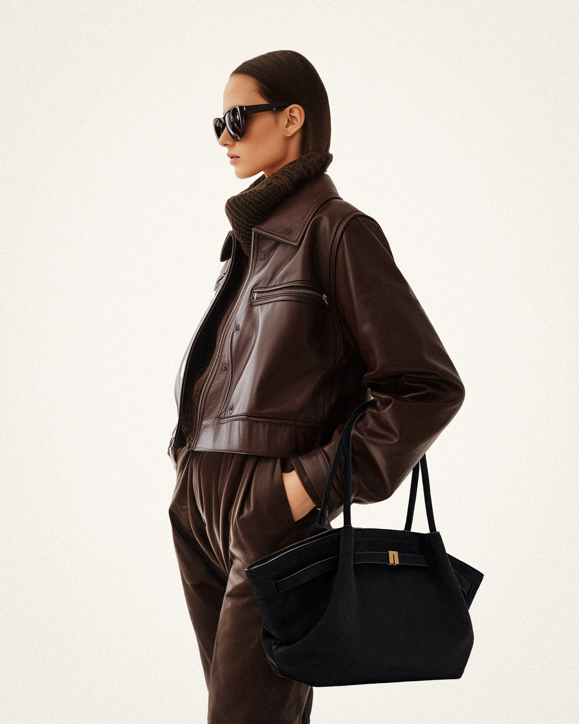 Hana Orta Boy Suni Süet Tote Çanta Siyah Niebbla