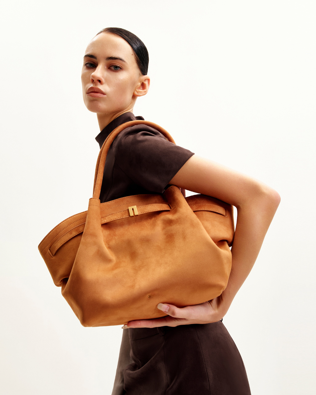 Hana Orta Boy Suni Süet Tote Çanta Kahverengi Niebbla