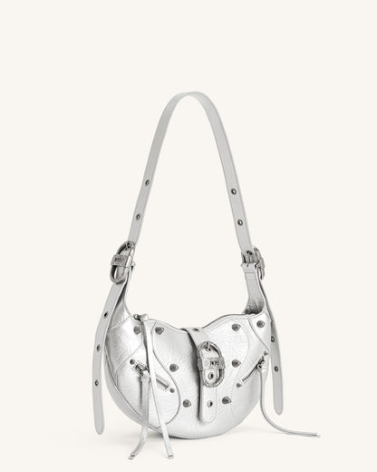Tessa Metalik Pileli Omuz Çantası Gümüş Niebbla