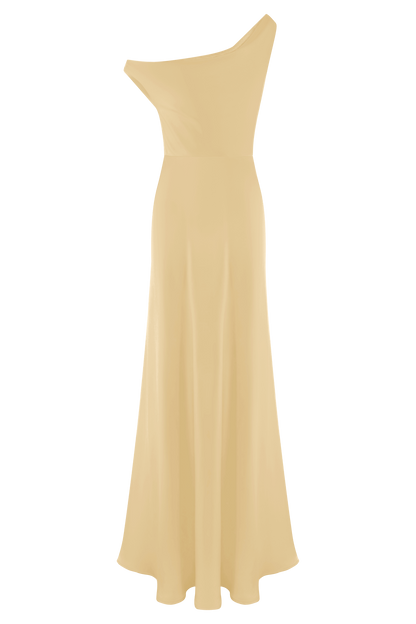 ROF Jacinta Tek Omuz Uzun Elbise - Pastel Limon Shine Aura
