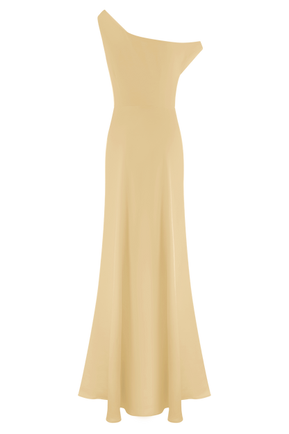 ROF Jacinta Tek Omuz Uzun Elbise - Pastel Limon Shine Aura