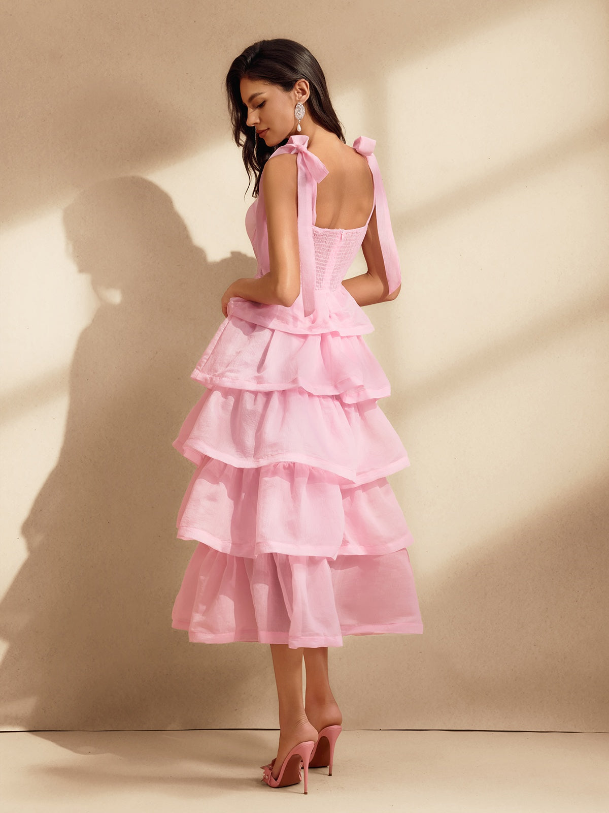 Nedra Bow Ruffle Tiered Midi Dress Li Fu