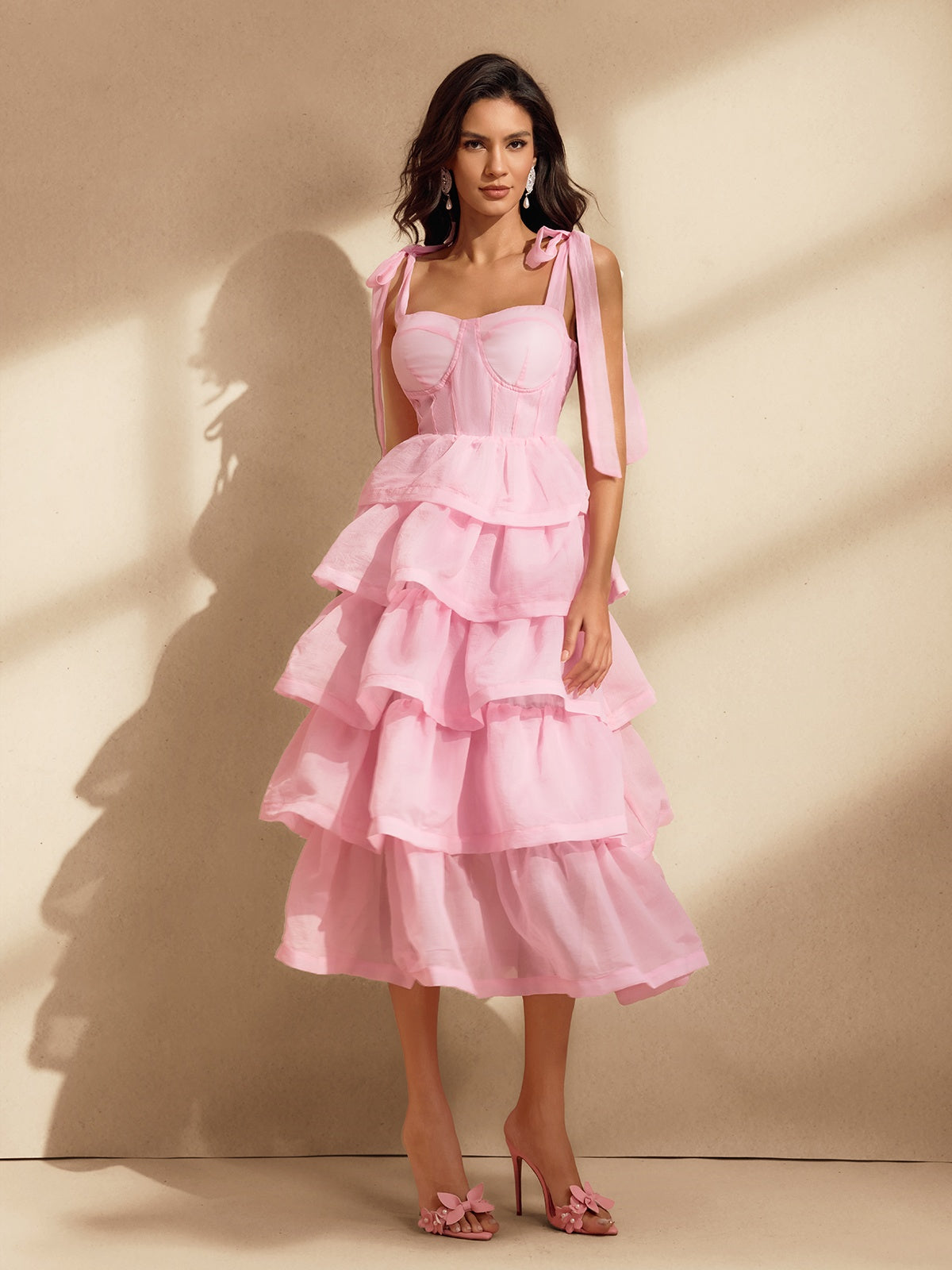 Nedra Bow Ruffle Tiered Midi Dress Li Fu