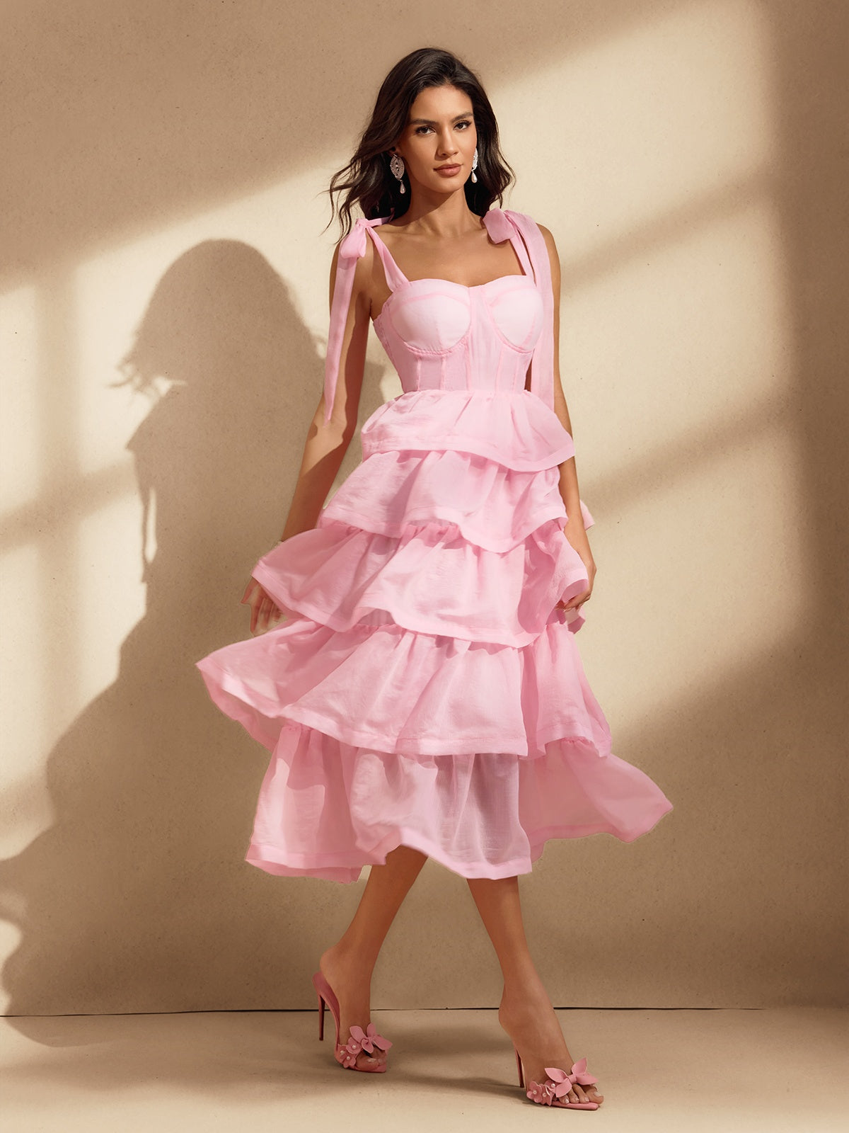 Nedra Bow Ruffle Tiered Midi Dress Li Fu