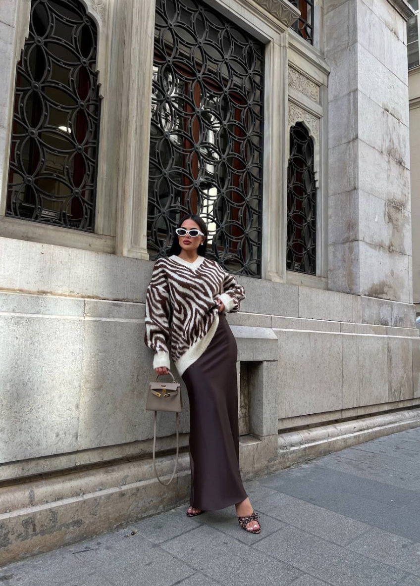 Charm Zebra Desenli Oversize Kazak Siaora