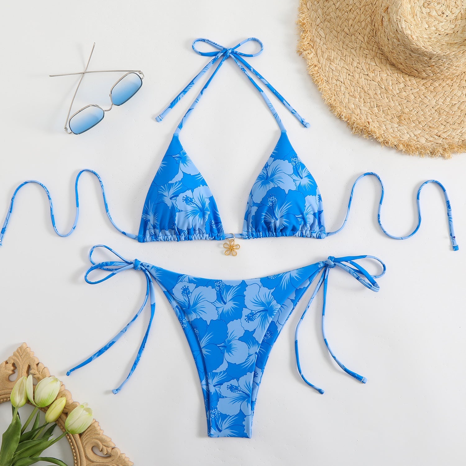 Çift Taraflı Baskılı Boyun Askılı Bikini Takımı Niebbla