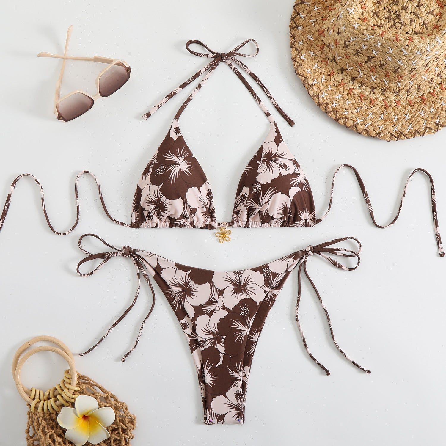 Çift Taraflı Baskılı Boyun Askılı Bikini Takımı Niebbla