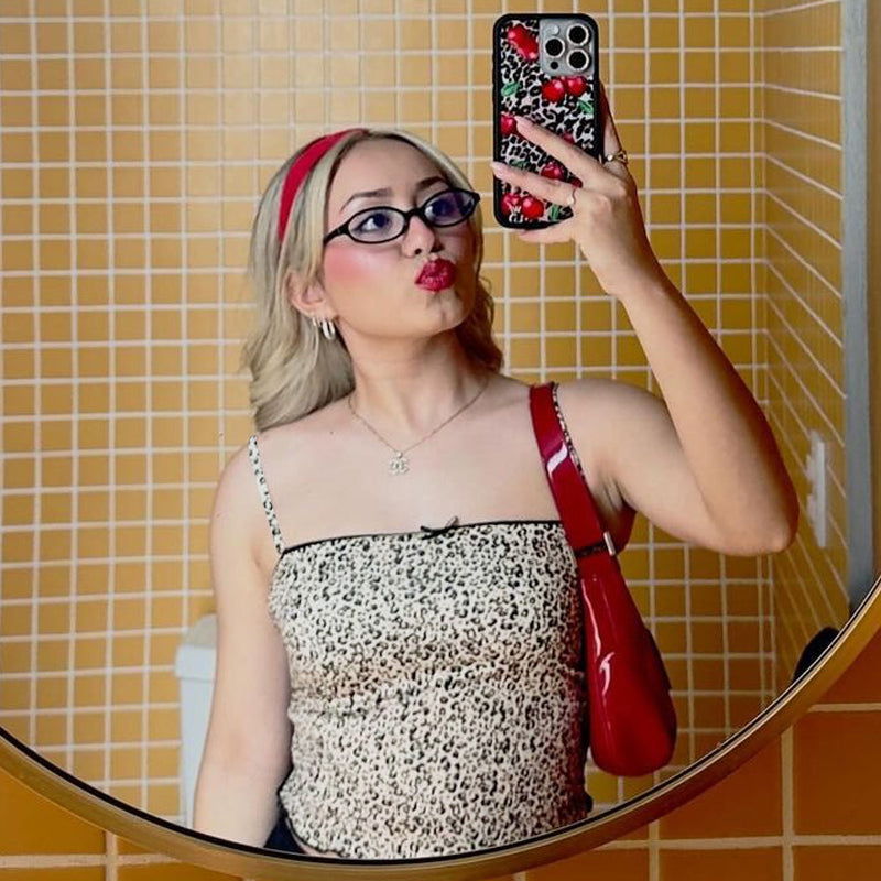 Grecia Leopar Desenli Crop Bluz Siaora