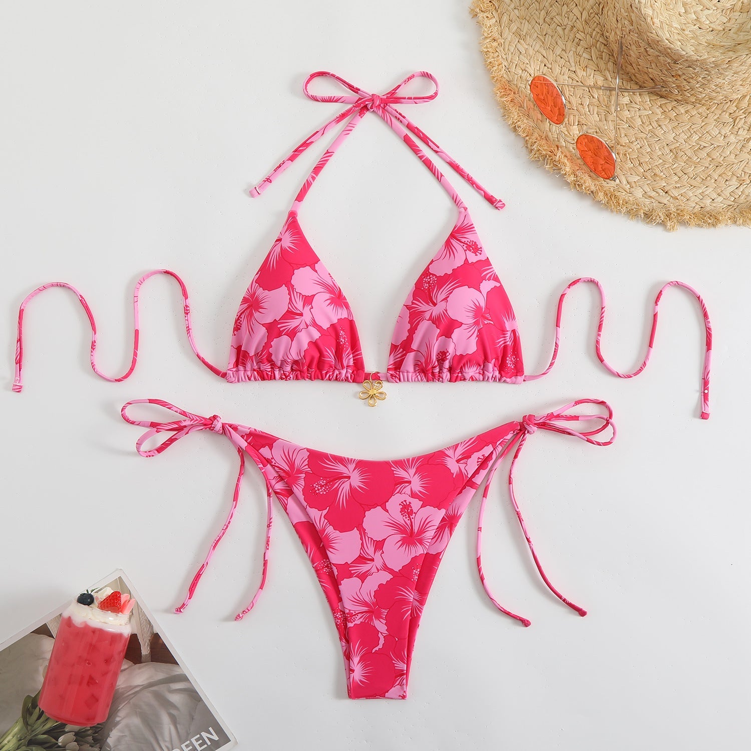 Çift Taraflı Baskılı Boyun Askılı Bikini Takımı Niebbla