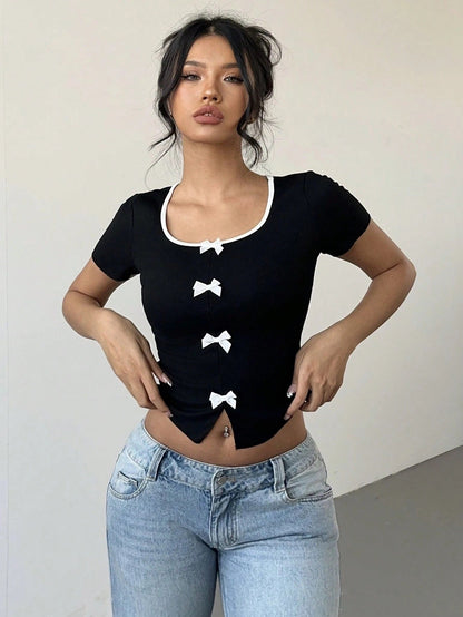 Fiyonk Detaylı Kısa Bahar İçin Crop Niebbla