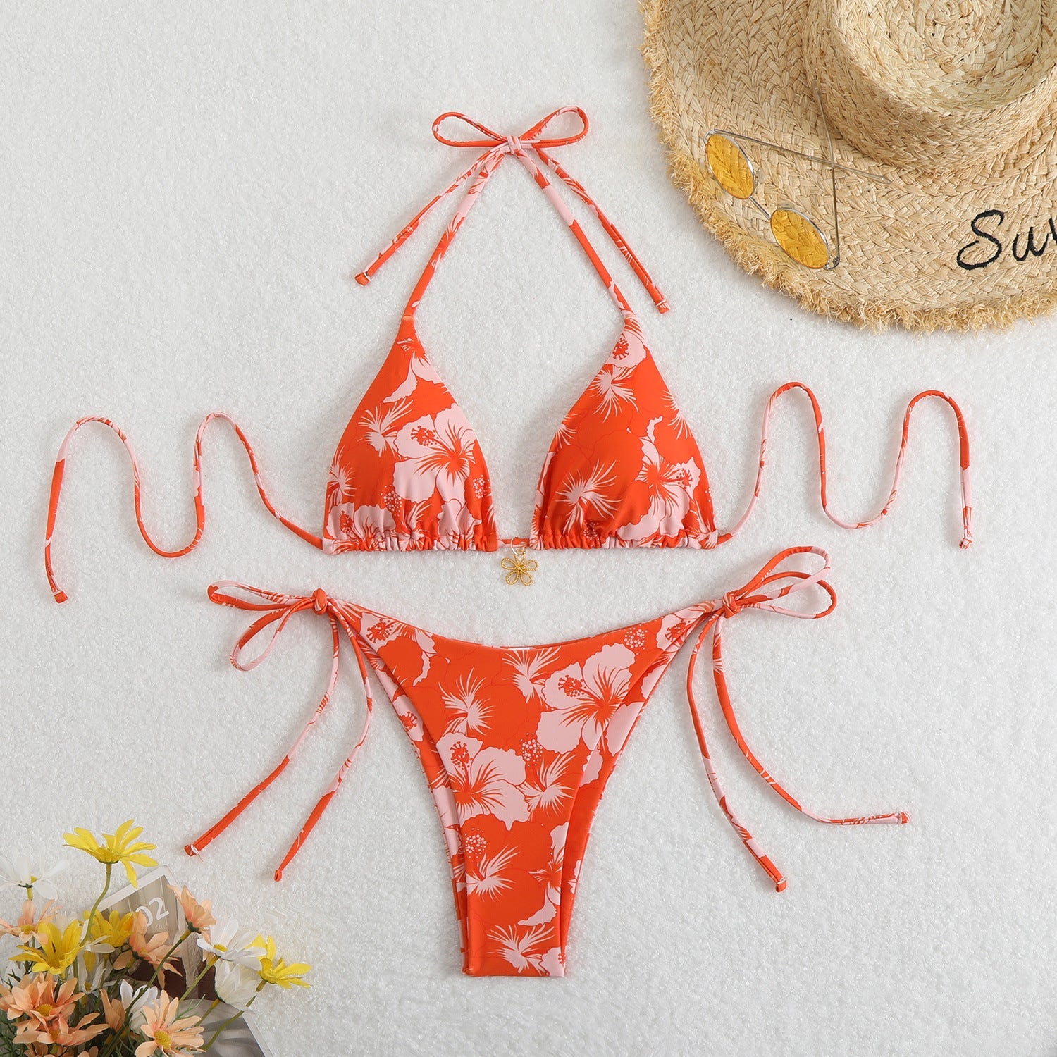 Çift Taraflı Baskılı Boyun Askılı Bikini Takımı Niebbla