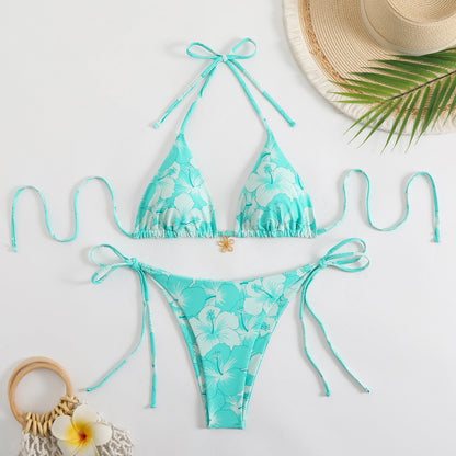 Çift Taraflı Baskılı Boyun Askılı Bikini Takımı Niebbla