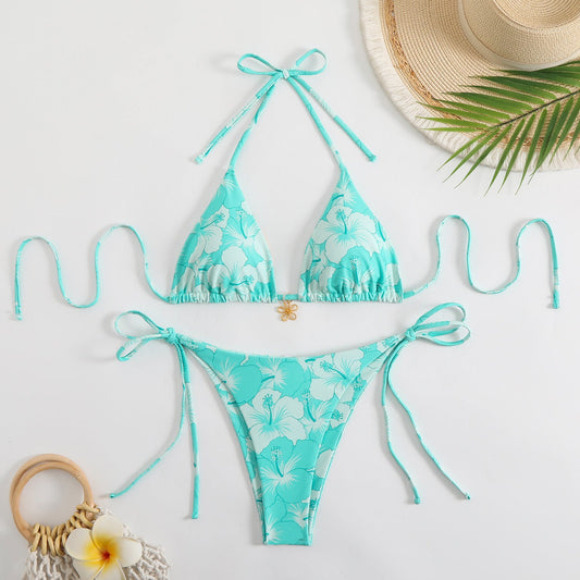 Çift Taraflı Baskılı Boyun Askılı Bikini Takımı Niebbla