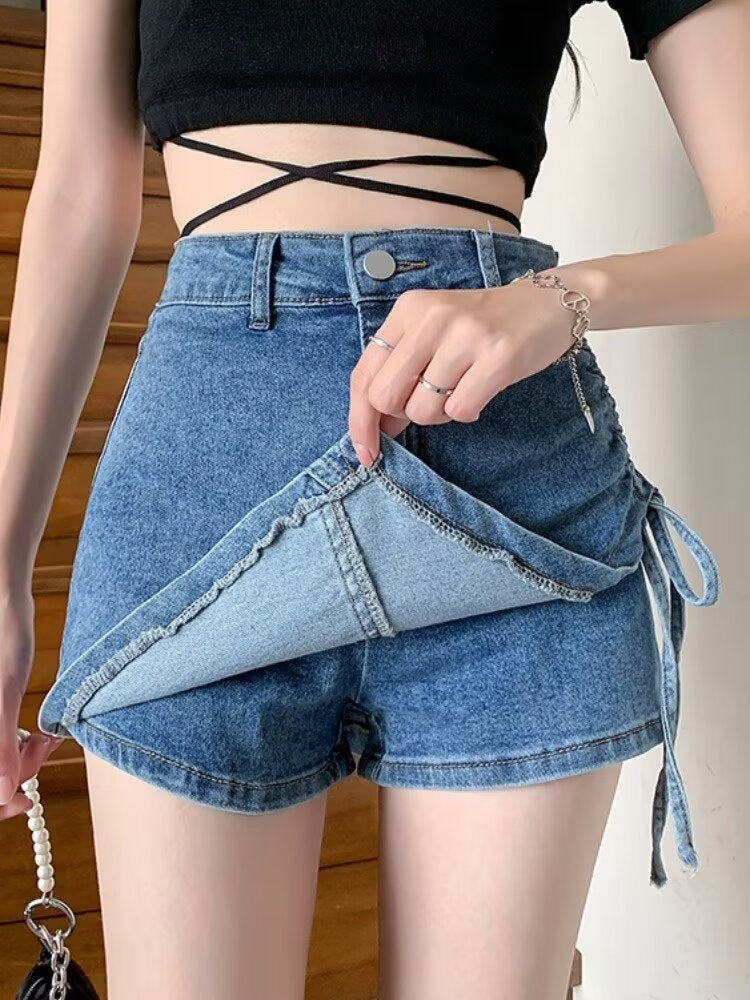 Bağcıklı Asimetrik Kot Etek Niebbla