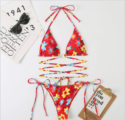Çok Renkli Baskılı Bağcıklı Bikini Niebbla