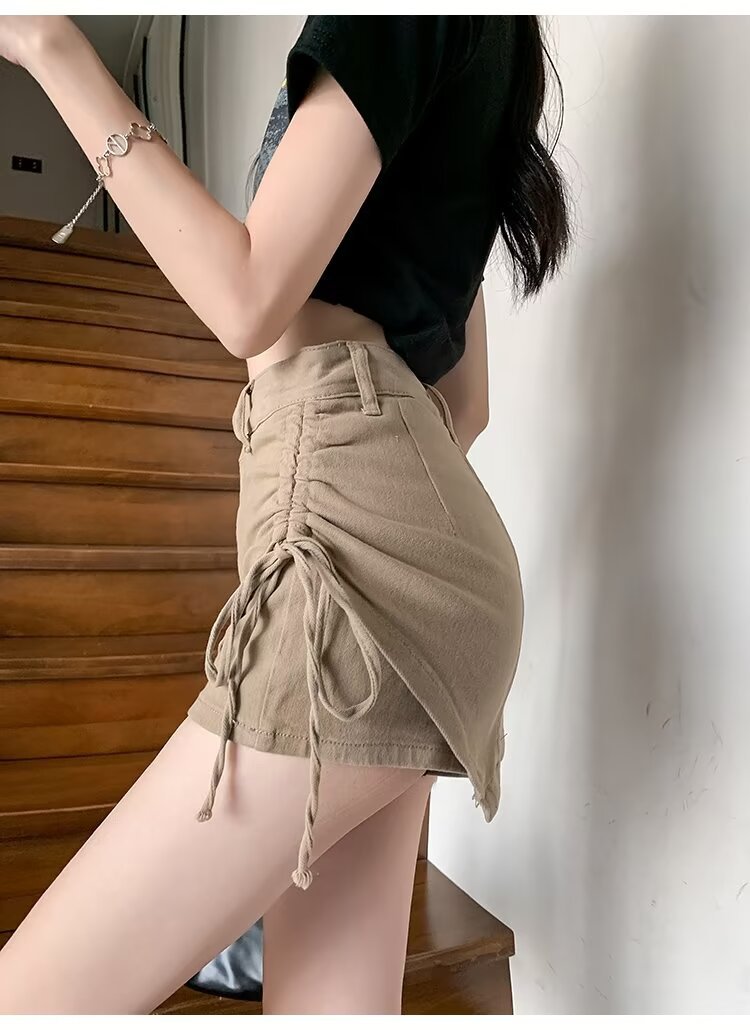 Bağcıklı Asimetrik Kot Etek Niebbla