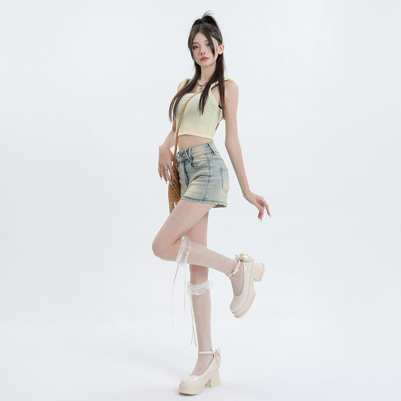 Yüksek Bel Mini Kot Etek Niebbla