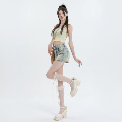 Yüksek Bel Mini Kot Etek Niebbla