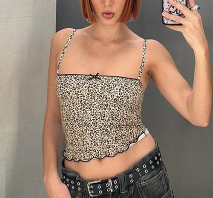 Grecia Leopar Desenli Crop Bluz Siaora