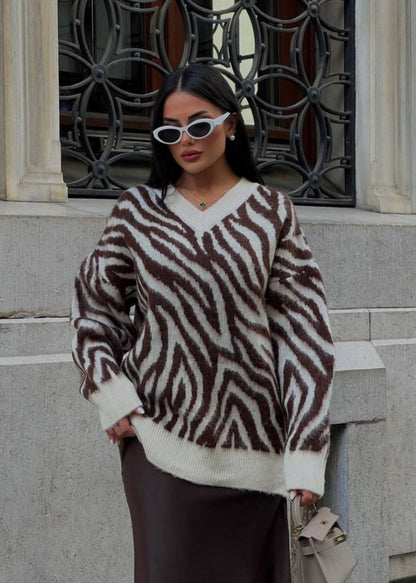 Charm Zebra Desenli Oversize Kazak Siaora