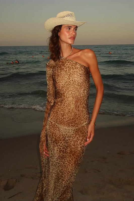 Leopar Mirage Tek Omuzlu Elbise Niebbla