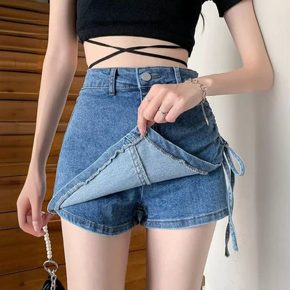 Bağcıklı Asimetrik Kot Etek Niebbla