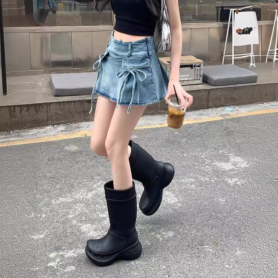 Fiyonklu Mini Kot Etek Niebbla