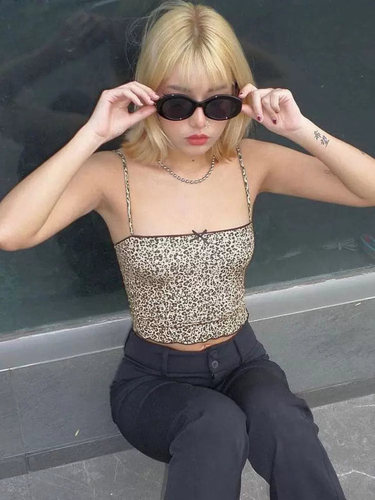 Grecia Leopar Desenli Crop Bluz Siaora