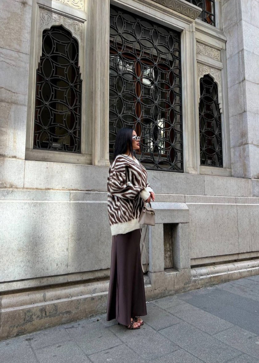 Charm Zebra Desenli Oversize Kazak Siaora