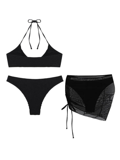 Düz Renk Seksi Halter Yaka Üç Parçalı Mayo Bikini Niebbla