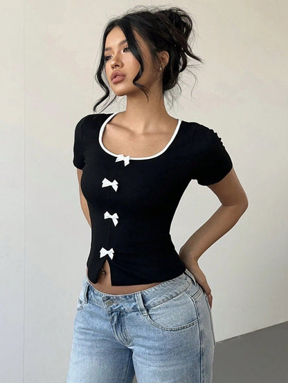 Fiyonk Detaylı Kısa Bahar İçin Crop Niebbla