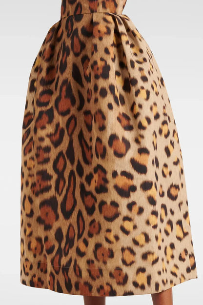 Leopar Desenli Büstiyer Midi Elbise Niebbla