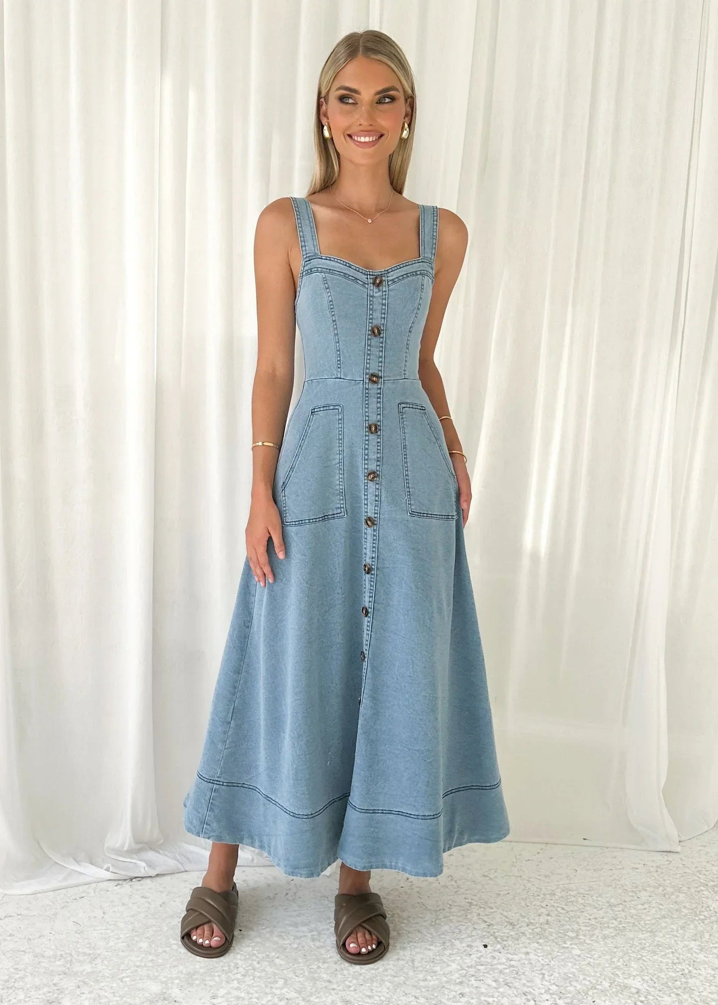 Heavenly Denim Maxi Elbise Siaora