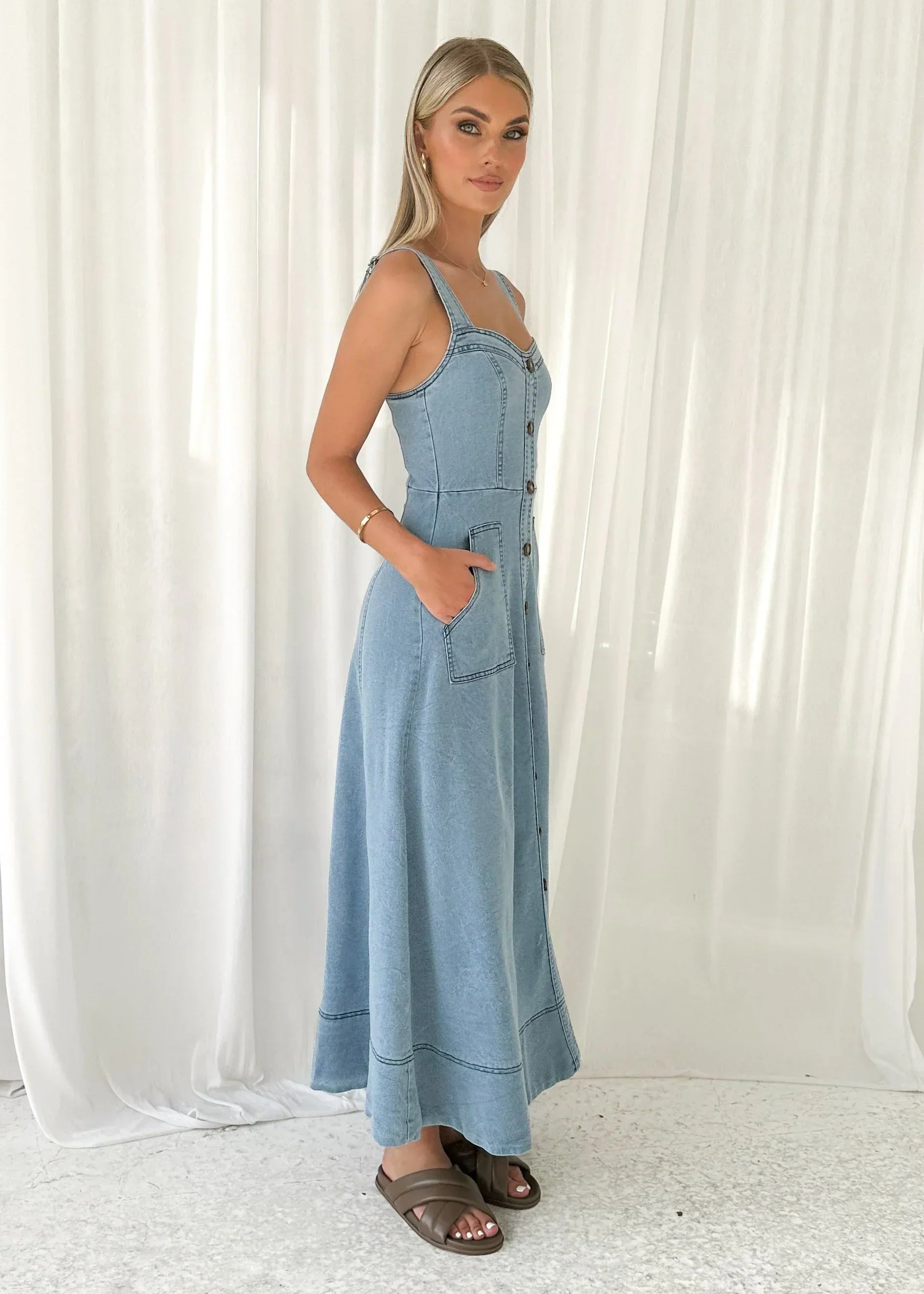 Heavenly Denim Maxi Elbise Siaora