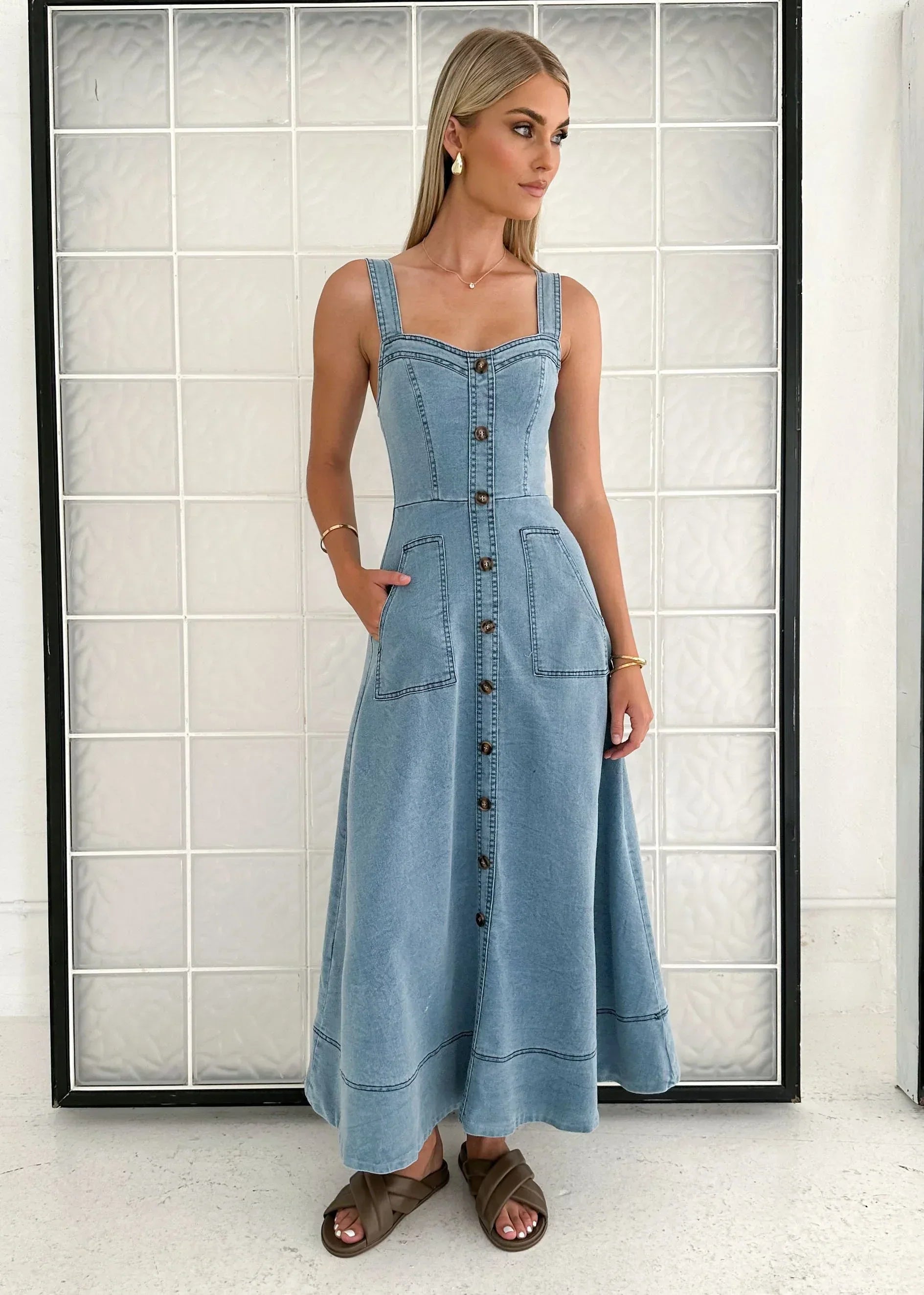 Heavenly Denim Maxi Elbise Siaora