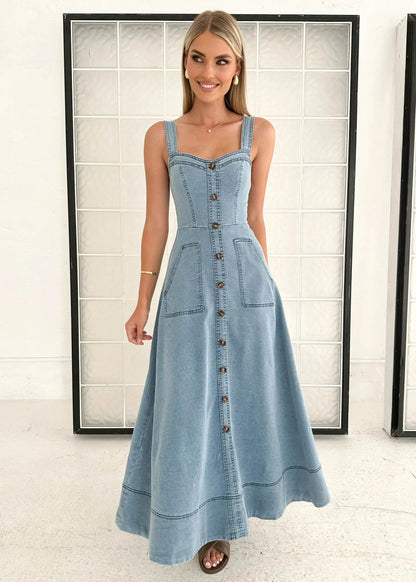 Heavenly Denim Maxi Elbise Siaora