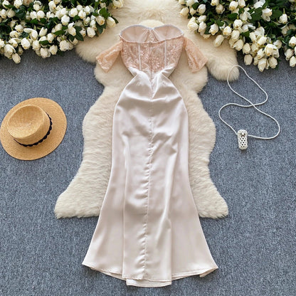 Olyssa Dantel Büstiyerli Saten Elbise Olyssatr